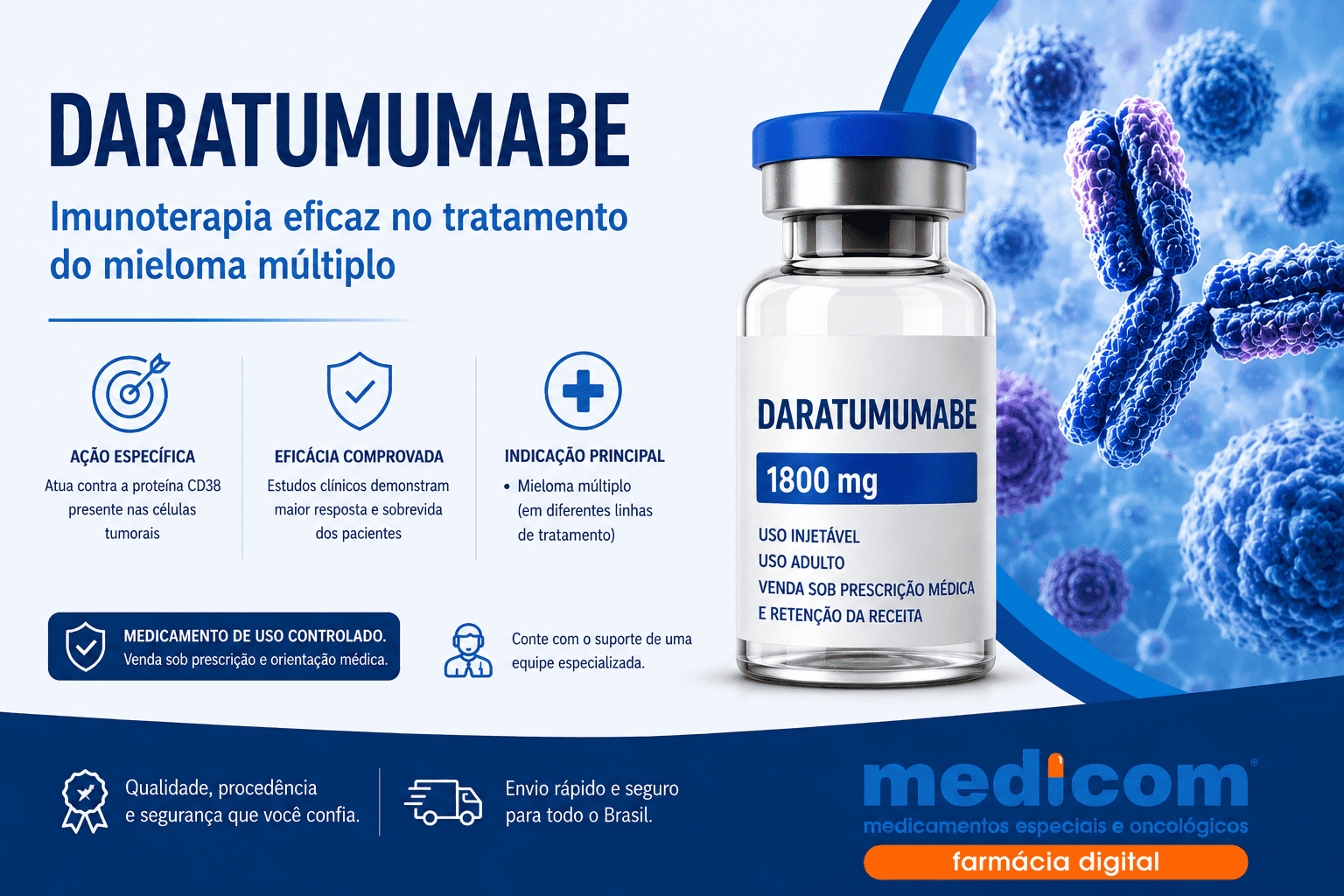 infográfico sobre medicamento daratumumabe - indicações - farmacia medicom